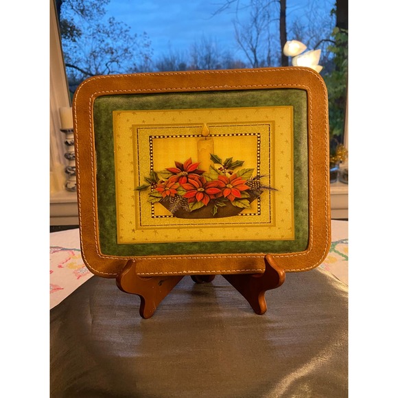Vintage, Christmas / Holiday Trivet / Hot Pad with Candle / Poinsettia Design. - Picture 1 of 14